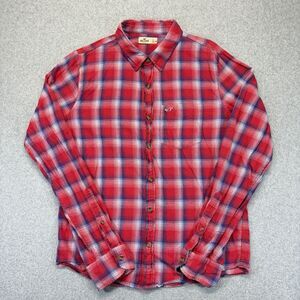 Hollister Plaid Button Up Shirt Men’s L Red Blue White Long Sleeve